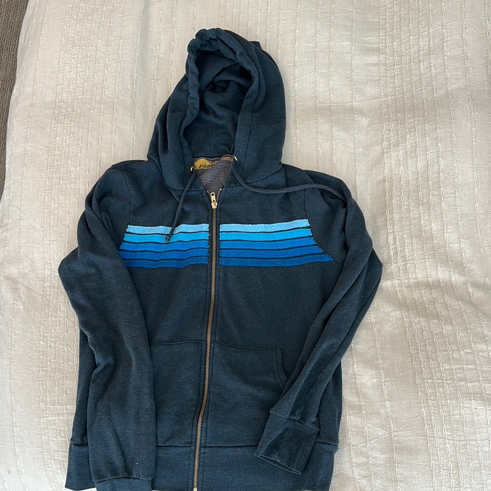 Aviator Nation- unisex 5 Stripe Hoodie Charcoal/Blue